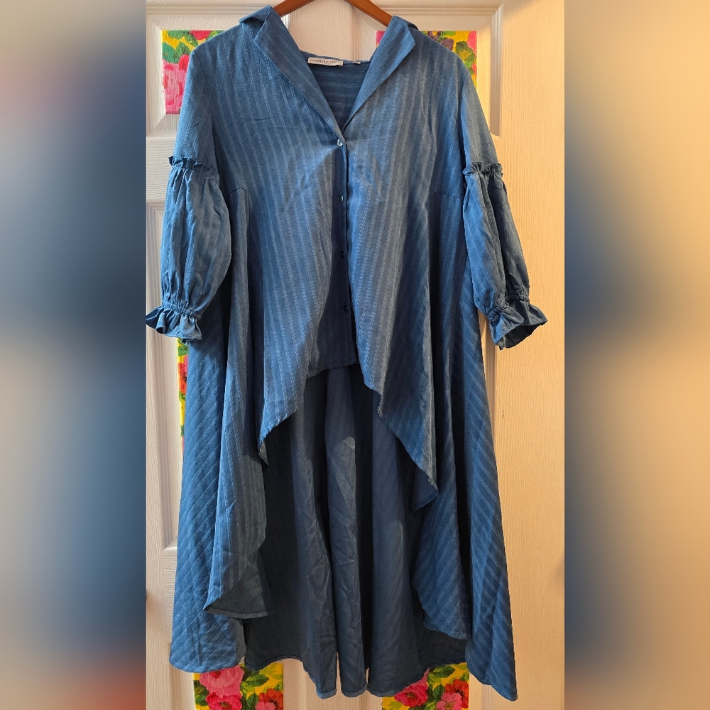 Patrizia Luca Puff Sleeve High Low Blouse Women's S Blue